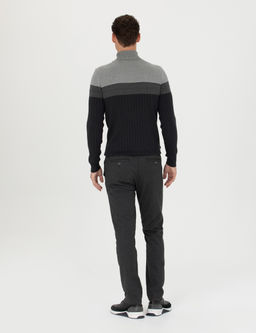 Antrasit Slim Fit _izgili Kanvas Pantolon