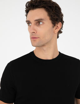 Черный приталенный крой из смесовой шерсти с круглым вырезом и трикотажным рукавом - Cacharel фото 2