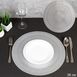 Салфетка для стола круглая 38 см/ AS-802-silver /уп.6/300/