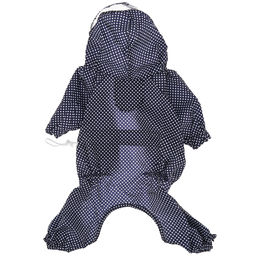 Пэт тойс (Pet toys) Одежда для собаки Комбинезон Горошек с капюшоном, прозрачный ПВХ козырек, на кнопках р-р M, длина спинки 26см/обхват груди 38см/обхват шеи 30см, цвет-темно-синий, плащевка (Китай) - Домашняя мода фото 2
