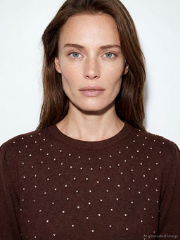 Bisiklet Yaka Ta?l? Kad?n Triko Kazak