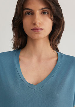 V Yaka Mavi Basic Viskoz Tisort фото 5