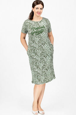 Платье с карманами, принт Tropical Paradise, зеленый (620-2) - Плиона фото 2