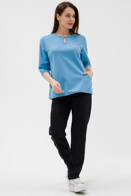 Кофта женская из коттон фита Анфиса небесный макси - Амадэль фото 2
