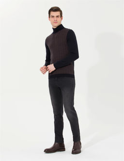 Lacivert Slim Fit Bal_k__ Yaka Triko Kazak