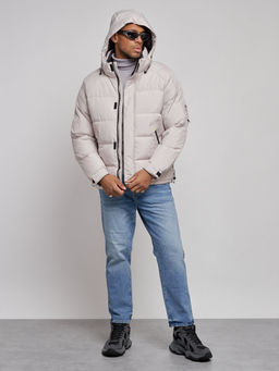 Куртка спортивная болоньевая мужская зимняя с капюшоном светло-бежевого цвета 3111SB - Wonderrman фото 6