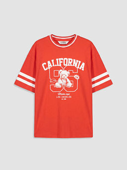 Bisiklet Yaka California Bask?l? K?z ?ocuk Ti??rt