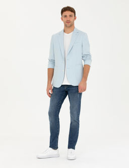A__k Mavi Ex. Slim Fit Keten Kar___ml_ Ceket