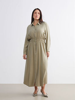 B?y?k Beden Dokulu Belden Oturtmal? G?mlek Elbise