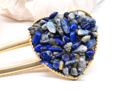 Зажим для волос Сердце с камнем лазурит 7,5*3,3*2см