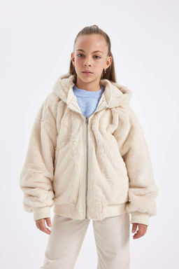 Двустороннее пальто с капюшоном для девочек - Defacto фото 9