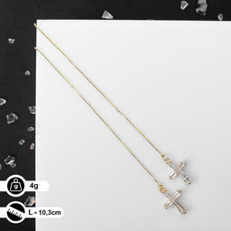 Серьги висячие со стразами Крестик на цепочке, цвет белый в золоте, 10,3см