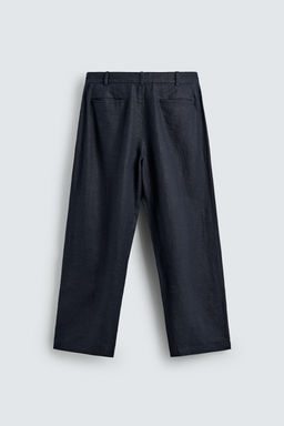 PANTAL?N WIDE FIT PLIEGUES 100% C??AMO / Marino oscuro - Zara фото 7