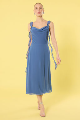 TRENDYOLMILLA Mavi Duz A Kesim F?rf?rl? Midi Dokuma Elbise TWOSS25EL00277  фото 5