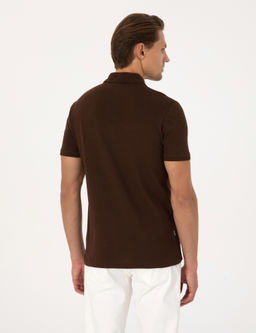 Koyu Kahverengi Slim Fit %100 Pamuk K_vr_lmaz Polo Yaka Basic Ti__rt