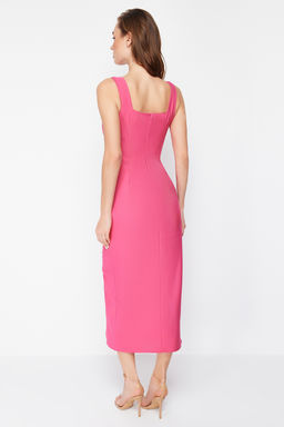 Fusya Y?rtmacl? Buzgu Detayl? Midi Dokuma Elbise TWOSS24EL00439 - Trendyolmilla фото 7