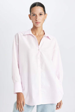 Oversize Fit Basic Duz Gomlek Yaka Oxford Uzun Kollu Gomlek - Defacto фото 4