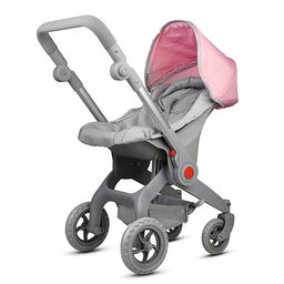 Коляская кукольная металлическая, с корзиной и козырьком, цвет серо-розовая