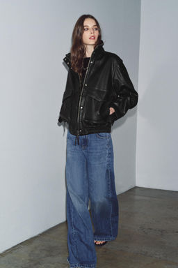 100% LEATHER BOMBER JACKET ZW COLLECTION LIMITED EDITION - Zara фото 4