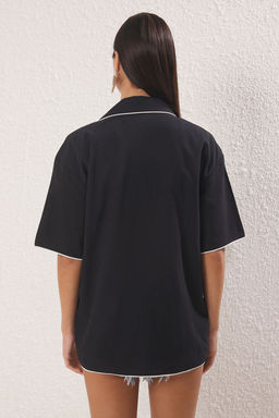 Trendyolmilla Siyah Dokuma Baglama Detayl? 100% Pamuk Plaj Gomlek TBESS25GO00025  фото 4