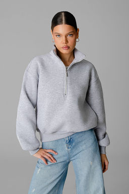 Арт. 1904 Свитшот женский с начесом полузамок 42-50 (5 шт) Цвет:серый меланж