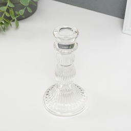 Стеклянный подсвечник на 1 свечу «Колонна с шарами», прозрачный, 15.5×8×8 см