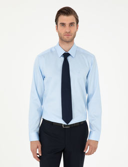 A__k Mavi Non Iron Kolay _t_lenebilir Slim Fit Uzun Kollu Basic G_mlek