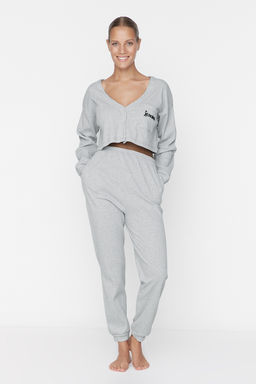 Trendyolmilla Pembe Fitilli Pamuklu Nak?sl? Orme Pijama Tak?m? THMAW22PT0511 фото 4