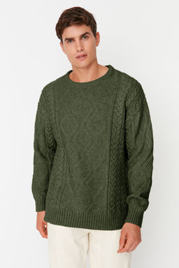 TRENDYOL MAN Beyaz Oversize Genis Kal?p Bisiklet Yaka Sac Orgulu Triko Kazak TMNAW23KZ00280
