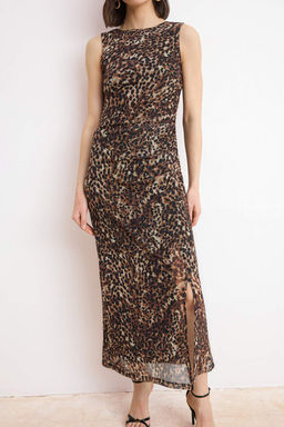 Cok Renkli Animal Bodycon Kay?k Yaka Kolsuz Mini Tul Astarl? Orme Elbise TWOSS26EL00476 - Trendyolmilla фото 3