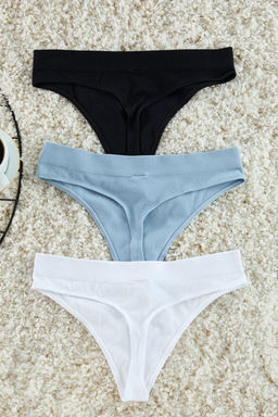 Trendyolmilla Siyah-Beyaz-Mavi 3lu Paket Seamless/Dikissiz Tanga Orme Kulot THMAW25KU00021  фото 6