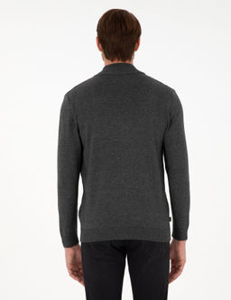 Gri Melanj Slim Fit Fermuarl_ Triko H_rka