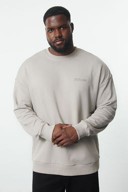 TRENDYOL MAN Gri Oversize/Genis Kesim Yaz? Bask?l? Buyuk Beden Sweatshirt TMNAW25AO00026 - Trendyolmilla фото 2