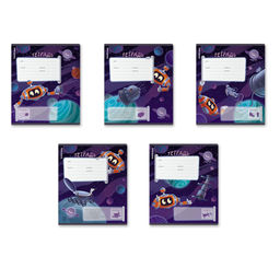 АКЦИЯ СТОК Цена за 10 шт. Тетрадь школьная ученическая ErichKrause Русский космос, 12 листов, клетка, выборочный УФ-лак (в плёнке по 10 шт.)_MIX-PACK