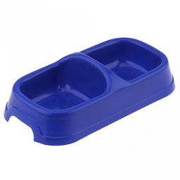 Миска для кормления животных пластмассовая Лапа и кость 0,35л, 18х8,5х5см, двойная (0,18мл+0,18мл), основание 21х10,5см, цвета микс (синий, красный, зеленый) (Китай) - Pet toys фото 2