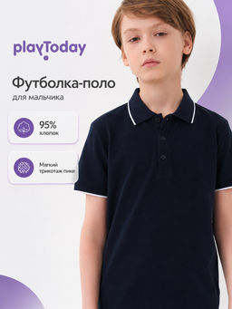 Футболка-поло PlayToday из хлопка темно-синяя  фото 17