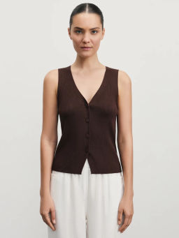 Укороченный жилет из вискозы с V-образным вырезом / Zarina фото 3