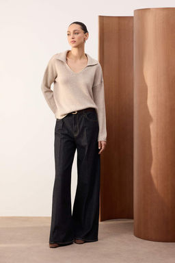 Wardrobe Essentials Vizon Genis Kal?p Bluz Gorunumlu Triko Kazak TWOSS26KZ00001 - Trendyolmilla фото 2