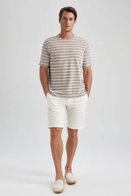 Полосатая футболка с коротким рукавом стандартного кроя с круглым вырезом - Defacto фото 3