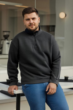 Lacivert Yeni Oversize Buyuk Beden Dokulu Dik Yaka Penguen Nak?sl? Sweatshirt TMNAW26AO00000 - Trendyolmilla фото 8