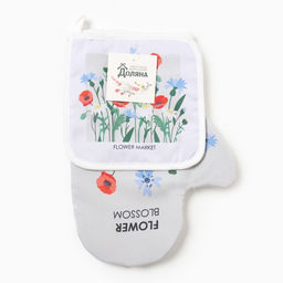 Набор кухонный Доляна. Полевые цветы: варежка 20?28 см, прихватка 17?17 см, 35% хлопок, 65% п/э