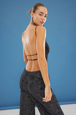 Siyah S?rt Detayl? Par?lt?l? Payet Orme Bluz TPRSS25BZ00036