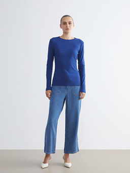 B?y?k Beden Bisiklet Yaka Fitilli Kad?n Ti??rt