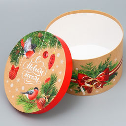 Коробка подарочная круглая «Новогодняя ботаника», 14.5×22.5 см