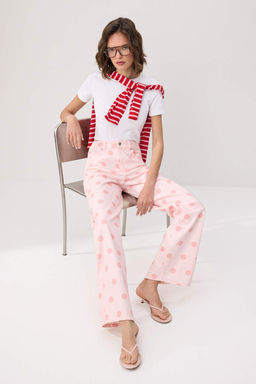 Pembe Puantiyeli Y_ksek Bel Wide Leg Jeans TWOSS26JE00341