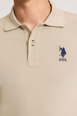 Erkek Slim Fit Polo Yaka A__k Haki Basic Ti__rt