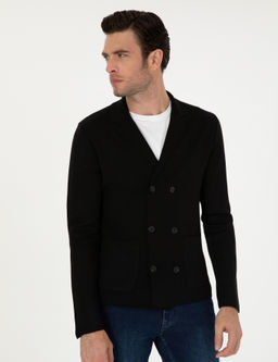 Черный облегающий двубортный трикотажный кардиган из смесовой шерсти - Cacharel фото 3