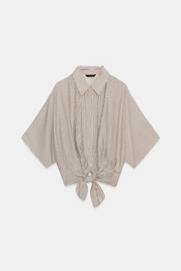 CAMISA MANGA CORTA NUDO / Crudo / Negro - Zara фото 6