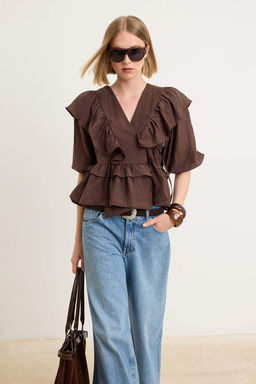 Kahverengi F?rf?rl? Tencel Bluz TWOSS26BZ00855