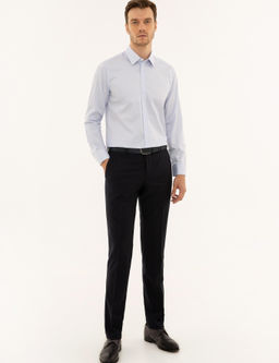 Голубая базовая рубашка зауженного кроя с длинным рукавом - Cacharel фото 4